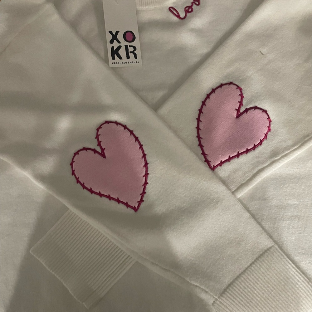 XOXO Women's White and Pink Heart Sweater
